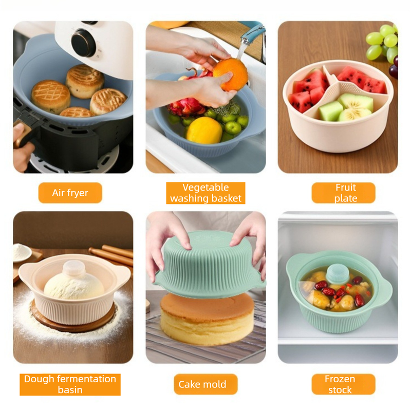 600 mL Food-Grade Silicone Steamer Pot, Single-Serving Cookware for Microwave & Air Fryer—Beige