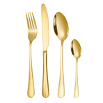 24-Piece Stainless Steel Tableware Set, Mirror-Polished Steak Knife, Fork, and Spoon Cutlery—Gold