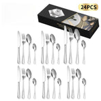 24-Piece Stainless Steel Tableware Set, Mirror-Polished Steak Knife, Fork, and Spoon Cutlery—Silver