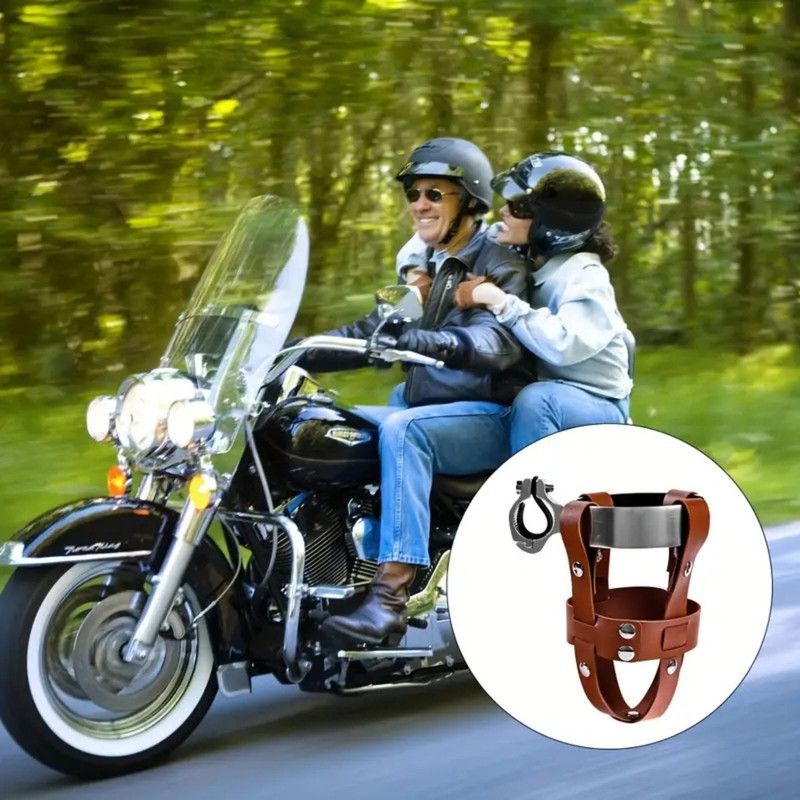 Adjustable Double-Layer PU Leather Bike Cup Holder, Universal Water Bottle Rack for Bicycles, E-bikes—Black