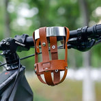 Adjustable Double-Layer PU Leather Bike Cup Holder, Universal Water Bottle Rack for Bicycles, E-bikes—Brown
