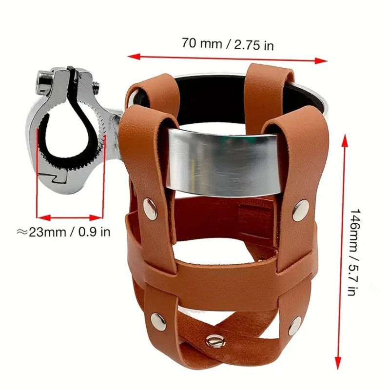 Adjustable Double-Layer PU Leather Bike Cup Holder, Universal Water Bottle Rack for Bicycles, E-bikes—Brown