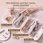 4-in-1 Travel Makeup Bag, Waterproof Foldable Large Capacity Cosmetic Organizer, Hanging Wash Bag—White