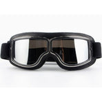 Vintage Harley Motorcycle Riding Goggles, Windproof Eyewear for Electric Bikes & Off-Road—Black Frame, Silver Lenses