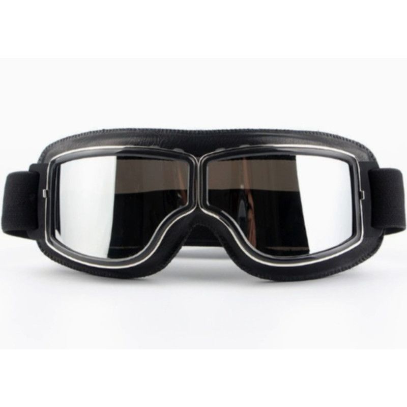 Vintage Harley Motorcycle Riding Goggles, Windproof Eyewear for Electric Bikes & Off-Road—Black Frame, Silver Lenses