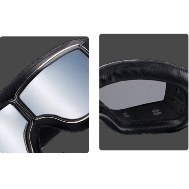 Vintage Harley Motorcycle Riding Goggles, Windproof Eyewear for Electric Bikes & Off-Road—Black Frame, Silver Lenses