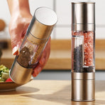 Double-Head Manual Spice Grinder, 2-in-1 Pepper & Sea Salt Mill, Adjustable Coarseness Seasoning Crusher—Black