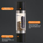 Double-Head Manual Spice Grinder, 2-in-1 Pepper & Sea Salt Mill, Adjustable Coarseness Seasoning Crusher—Black
