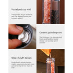 Double-Head Manual Spice Grinder, 2-in-1 Pepper & Sea Salt Mill, Adjustable Coarseness Seasoning Crusher—Black