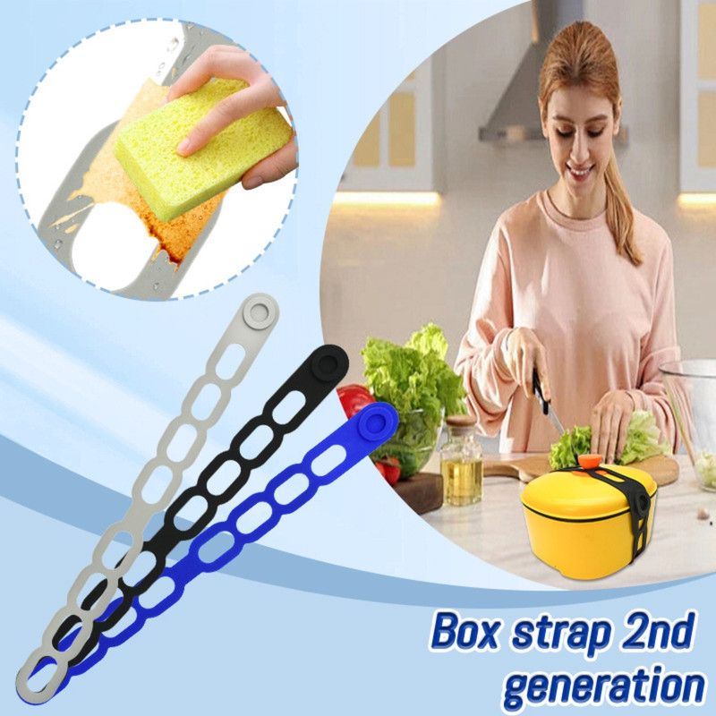 Lunch Box Strap, Adjustable Snap Lid Holder, Portable Pot Cover Fastening Band for Outdoor Use, 2-Pack—Black