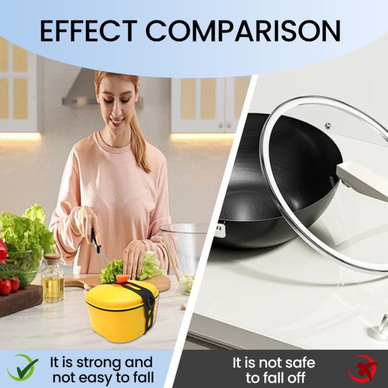 Lunch Box Strap, Adjustable Snap Lid Holder, Portable Pot Cover Fastening Band for Outdoor Use, 2-Pack—Black