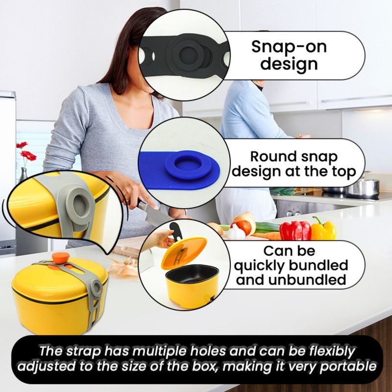 Lunch Box Strap, Adjustable Snap Lid Holder, Portable Pot Cover Fastening Band for Outdoor Use, 2-Pack—Blue