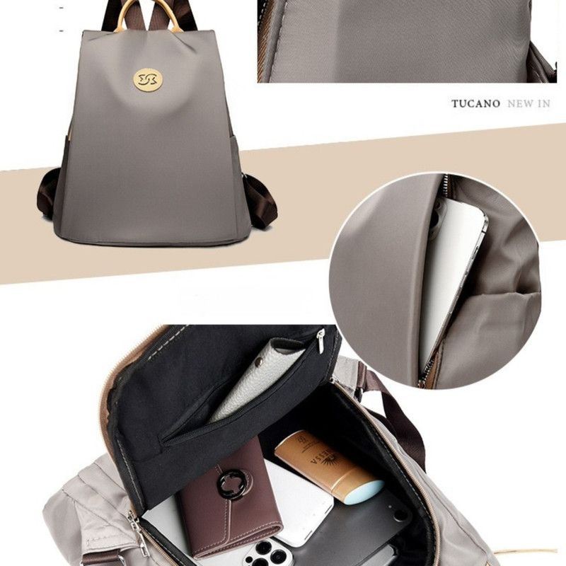 Nylon Anti-Theft Backpack, Large-Capacity Water-Resistant Travel Laptop Bag, Daily Commute Rucksack—Gray
