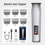 Smart Digital Display Hair Clipper, Rechargeable and Washable for Home and Barbershop Use—Silver