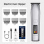 Smart Digital Display Hair Clipper, Rechargeable and Washable for Home and Barbershop Use—Silver