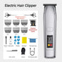 Smart Digital Display Hair Clipper Set, Multiple Attachments, Washable for Home and Barbershop Use—Silver