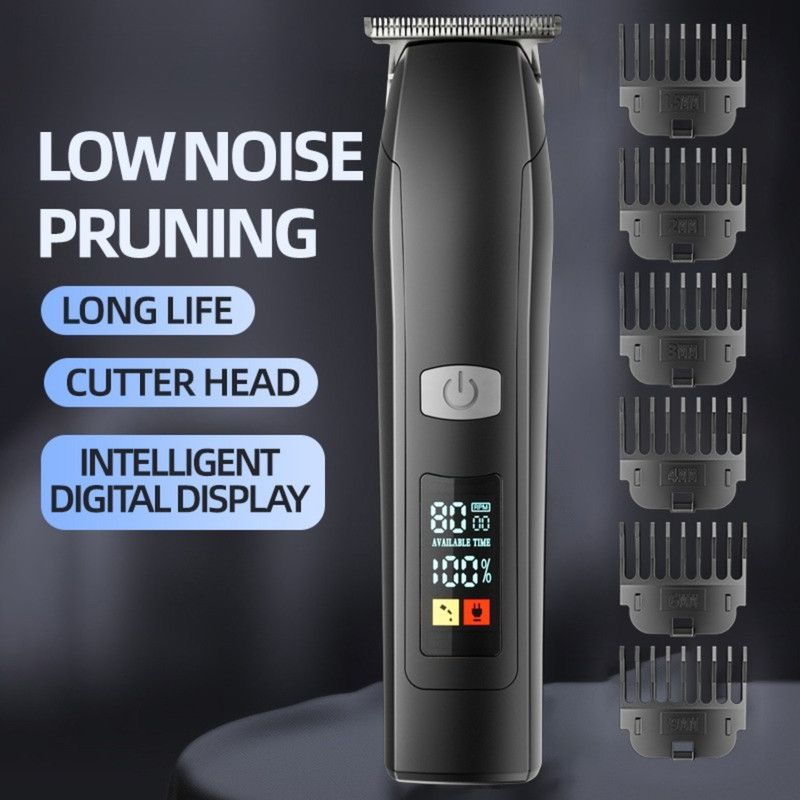 Smart Digital Display Hair Clipper Set, Multiple Attachments, Washable for Home and Barbershop Use—Silver