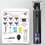 Professional Digital Display Hair Clipper, Multi-Accessory T-Blade Trimmer for Bald Heads & Hair Carving—Black