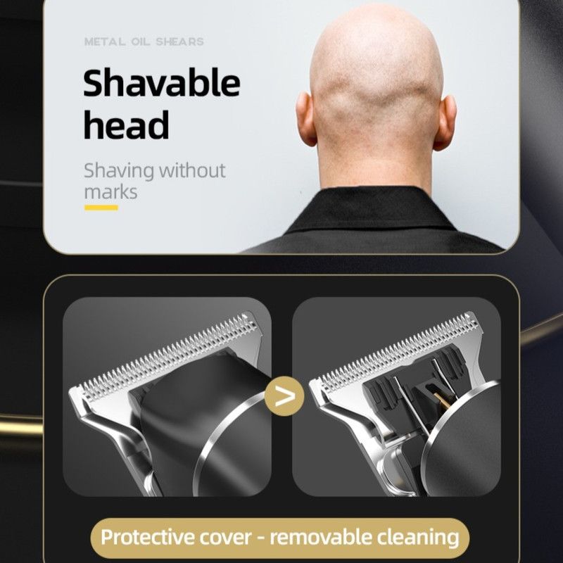 Professional Digital Display Hair Clipper, Multi-Accessory T-Blade Trimmer for Bald Heads & Hair Carving—Black