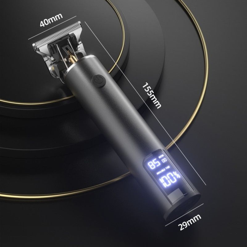 Professional Digital Display Hair Clipper, Multi-Accessory T-Blade Trimmer for Bald Heads & Hair Carving—Black