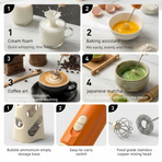 Rechargeable Mini Electric Milk Frother, Portable Handheld Coffee Foam Maker & Egg Beater—Orange
