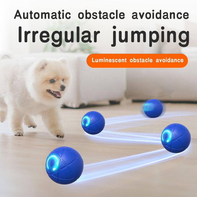 Smart Pet Jumping Ball, Automatic Obstacle Avoidance Electric Dog Toy, Bite-Resistant Toy for Dogs & Cats—Blue