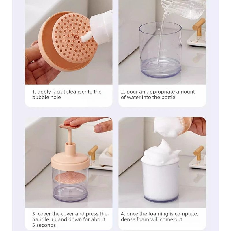 Semi-Automatic Facial Cleanser Foam Maker, Press-Style Foamer Bottle for Shampoo & Body Wash—Pink