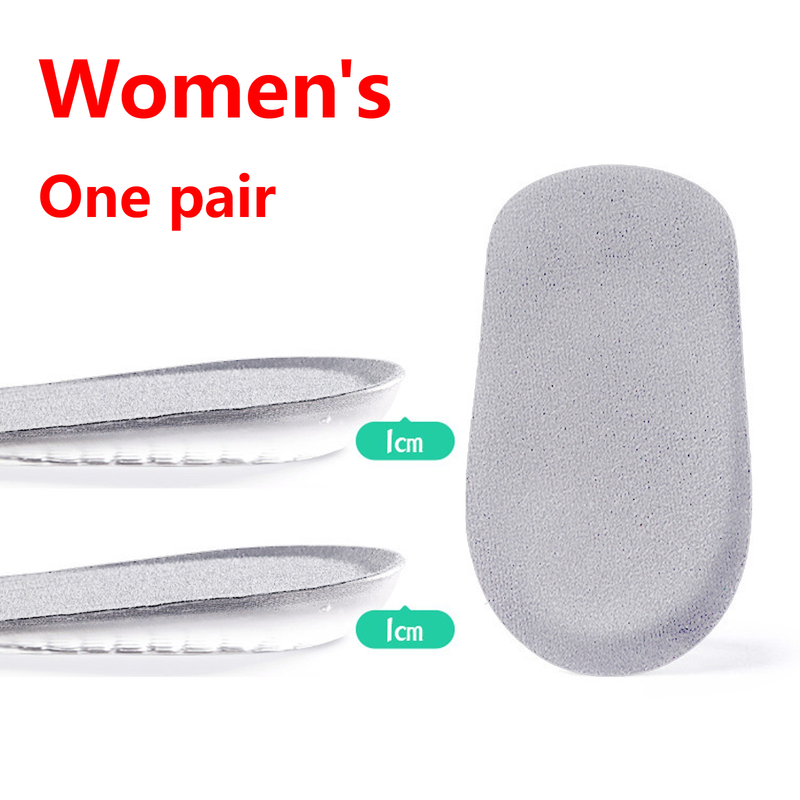 Women's Silicone Invisible Height-Increasing Heel Insoles, Comfort Elevator Half Insoles for Sneakers—1 cm Height—Gray