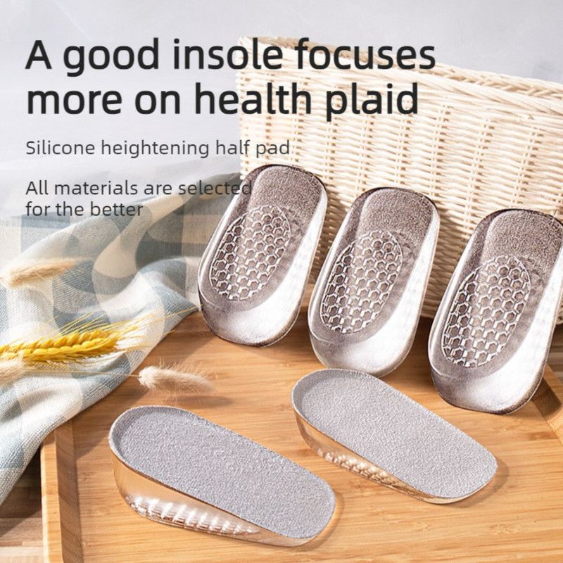 Women's Silicone Invisible Height-Increasing Heel Insoles, Comfort Elevator Half Insoles for Sneakers—1 cm Height—Gray