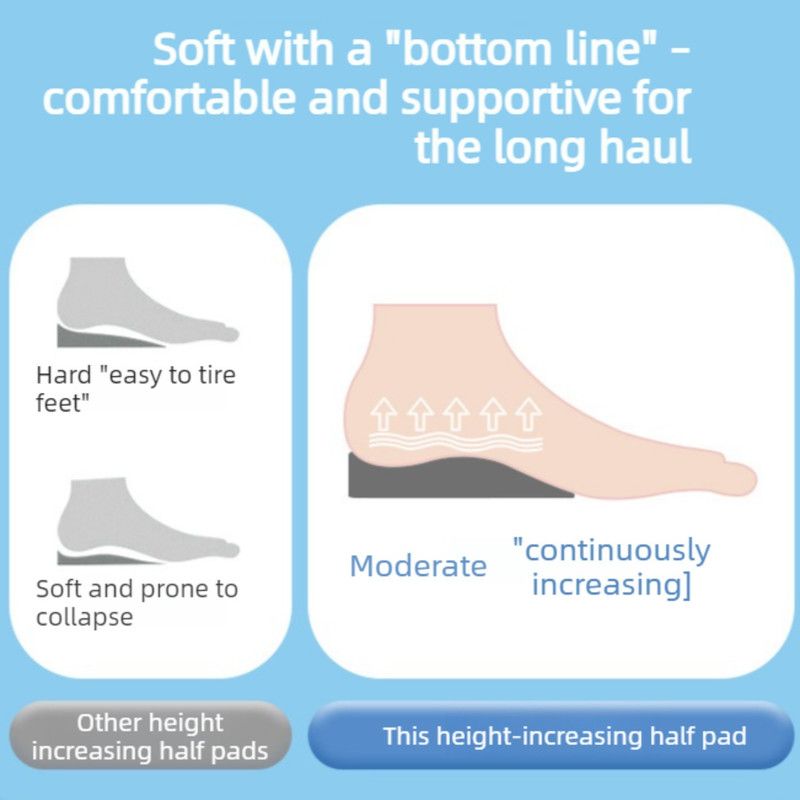 Women's Silicone Invisible Height-Increasing Heel Insoles, Comfort Elevator Half Insoles for Sneakers—3 cm Height—Gray