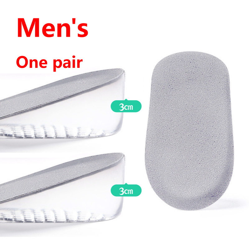 Men's Silicone Invisible Height-Increasing Heel Insoles, Comfort Elevator Half Insoles for Sneakers—3 cm Height—Gray