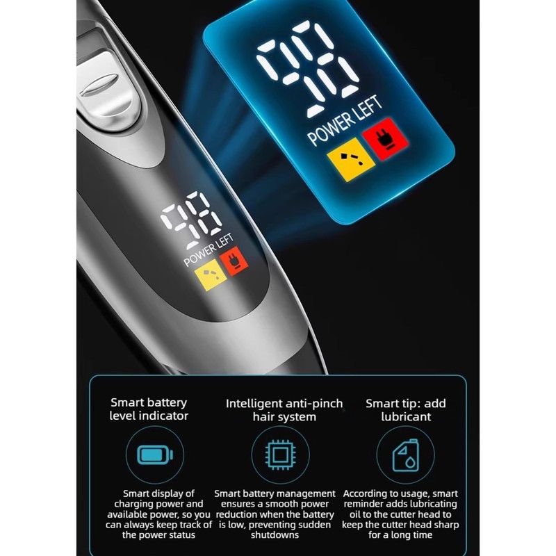 Digital Display Electric Hair Clipper, Rechargeable Hair Trimmer for Adults & Kids, Includes a Free Replacement Blade—White