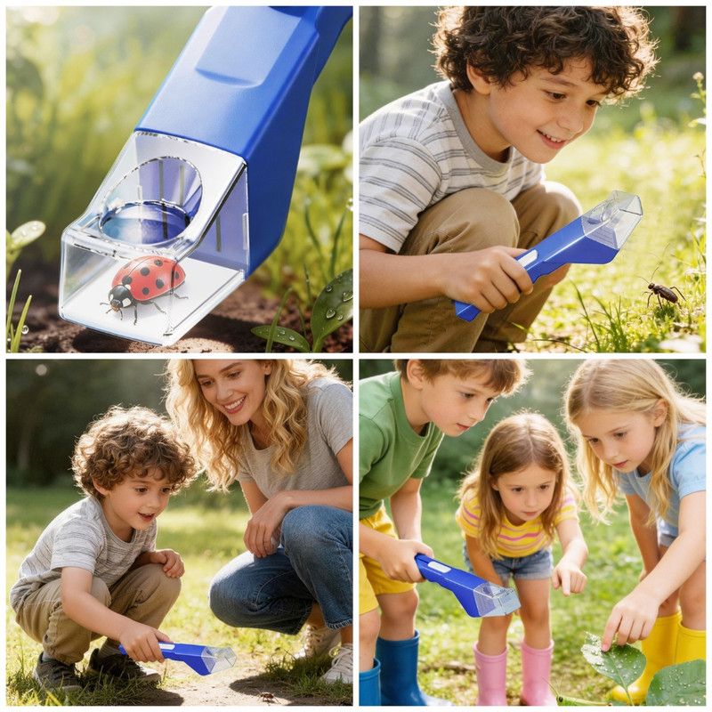 Handheld Insect Catcher Viewer, Kids' Outdoor Bug Box with Magnifier, Nature Science Catching Tool—Black