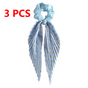 Printed Pleated Scarf Scrunchie, Elegant Long Ribbon Hair Tie for Women—Ponytail Hair Accessories (3-Pack)—Blue