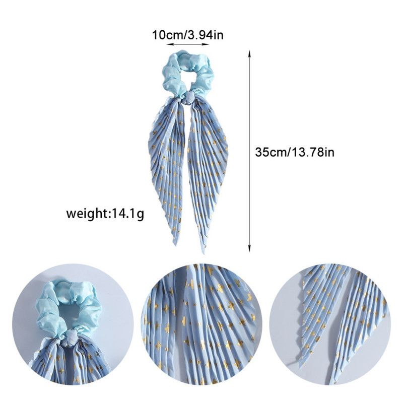 Printed Pleated Scarf Scrunchie, Elegant Long Ribbon Hair Tie for Women—Ponytail Hair Accessories (3-Pack)—Blue