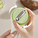 Rotatable Vegetable Peeler with Peel Storage Container, Anti-Splash Stainless Steel Peeling Tool—Yellow