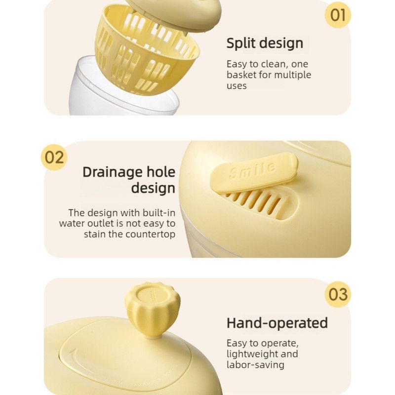 Hand-Crank Fruit & Vegetable Spinner, Manual Salad Dryer, Kitchen Washing and Draining Basket—Yellow