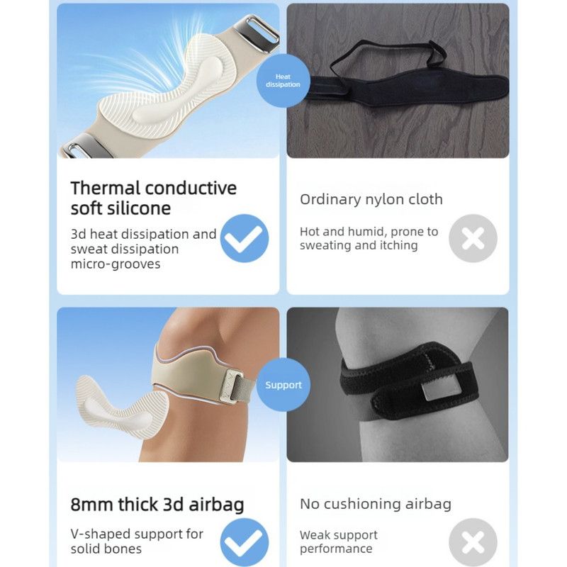 Silicone Air Cushion Patella Knee Strap, Adjustable, Non-Slip, Breathable Knee Support—Gray