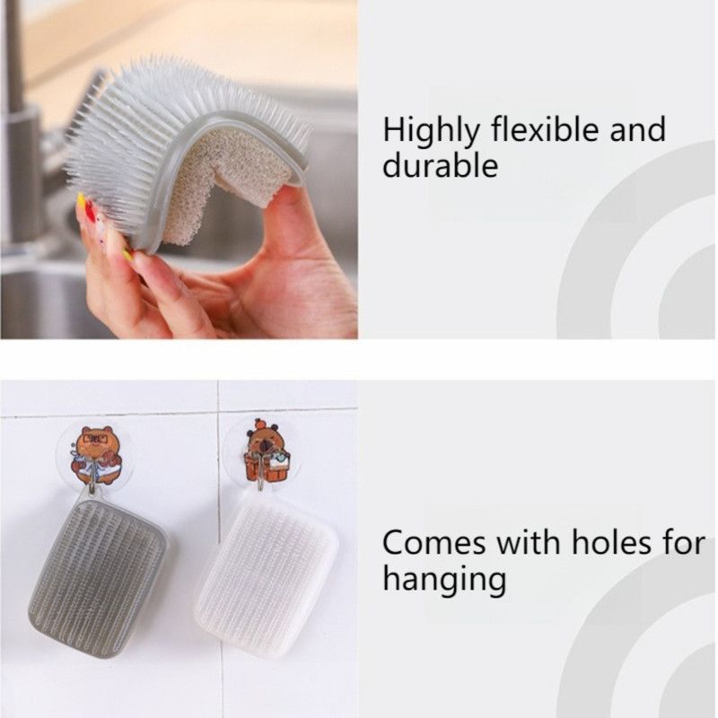 Double-Sided Fruit and Vegetable Cleaning Brush, Flexible Multi-Purpose Kitchen Washing Brush—White