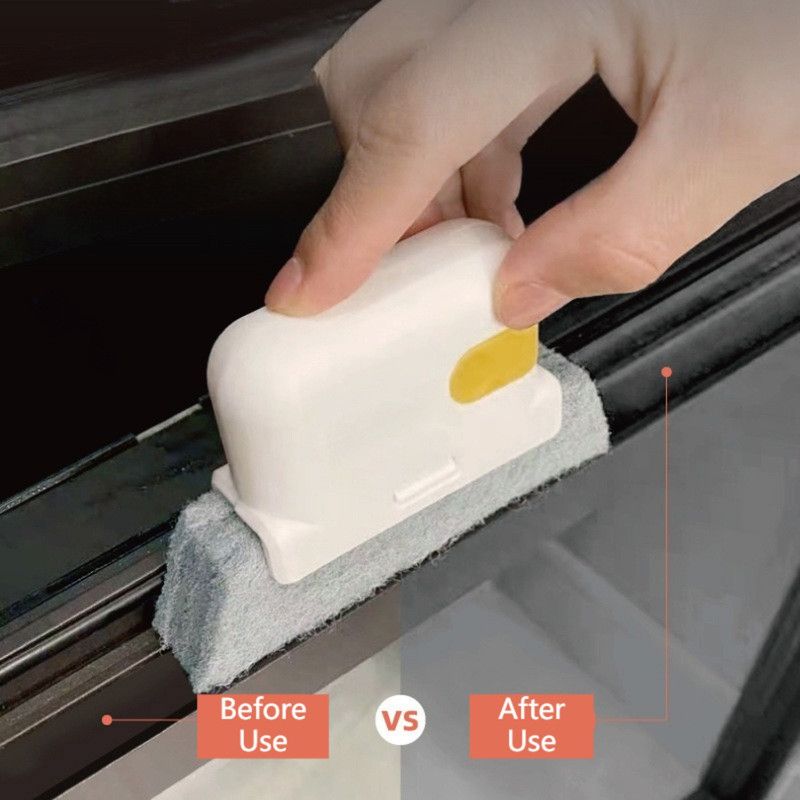 2-Piece 2-in-1 Detachable Window Groove Cleaning Brush (No-Dead-Gap Brush for Door & Window Slots) - Yellow