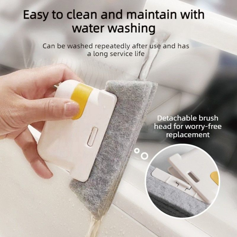 2-Piece 2-in-1 Detachable Window Groove Cleaning Brush (No-Dead-Gap Brush for Door & Window Slots) - Yellow