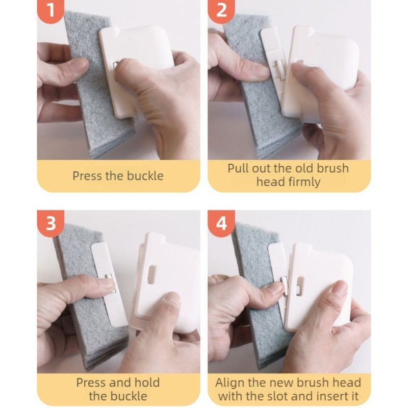 2-Piece 2-in-1 Detachable Window Groove Cleaning Brush (No-Dead-Gap Brush for Door & Window Slots) - Yellow