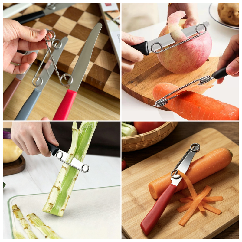 2-in-1 Stainless Steel Spring Peeler, Fruit and Vegetable Slicer, Peeling Tool—Black