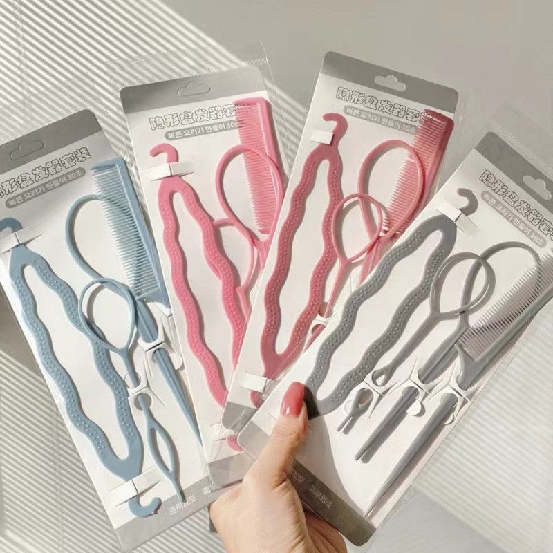 Hair Styling Tool 4-Piece Set, Lazy Hair Braiding Needle for Kids & Adults—Blue