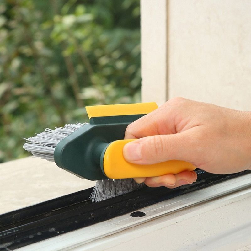 Multifunctional Gap Cleaning Brush, 2-in-1 Scrubber and Squeegee for Bathroom Floor Corners—Green