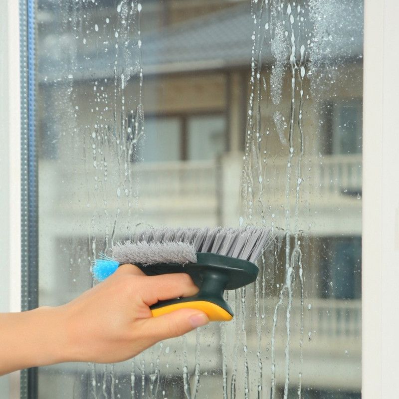Multifunctional Gap Cleaning Brush, 2-in-1 Scrubber and Squeegee for Bathroom Floor Corners—Green