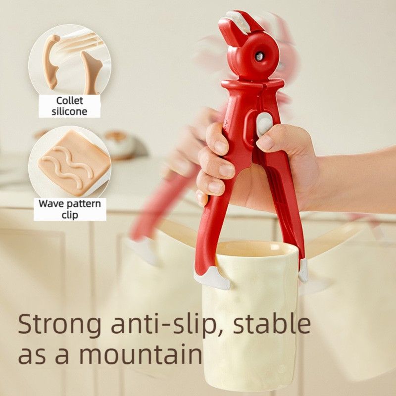 2-in-1 Anti-Slip Heat-Resistant Bowl Clamp, High-Temperature-Resistant Plate Lifter, Baking Tray Tongs—Red