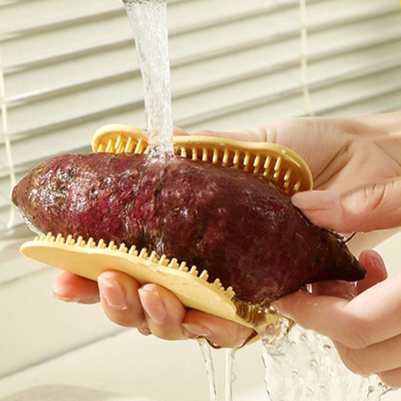Multifunctional Silicone Fruit and Vegetable Cleaning Brush, Household Hanging Produce Brush—Yellow
