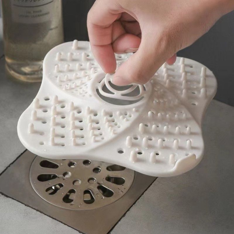 Silicone Drain Strainer, Hair-Catching Filter Mat for Bathroom and Kitchen Sinks and Drains—Blue