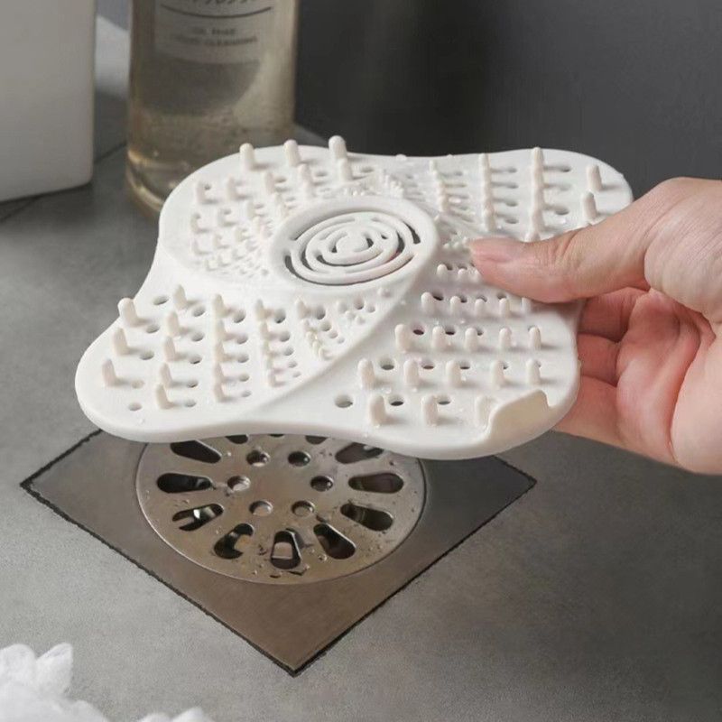 Silicone Drain Strainer, Hair-Catching Filter Mat for Bathroom and Kitchen Sinks and Drains—White